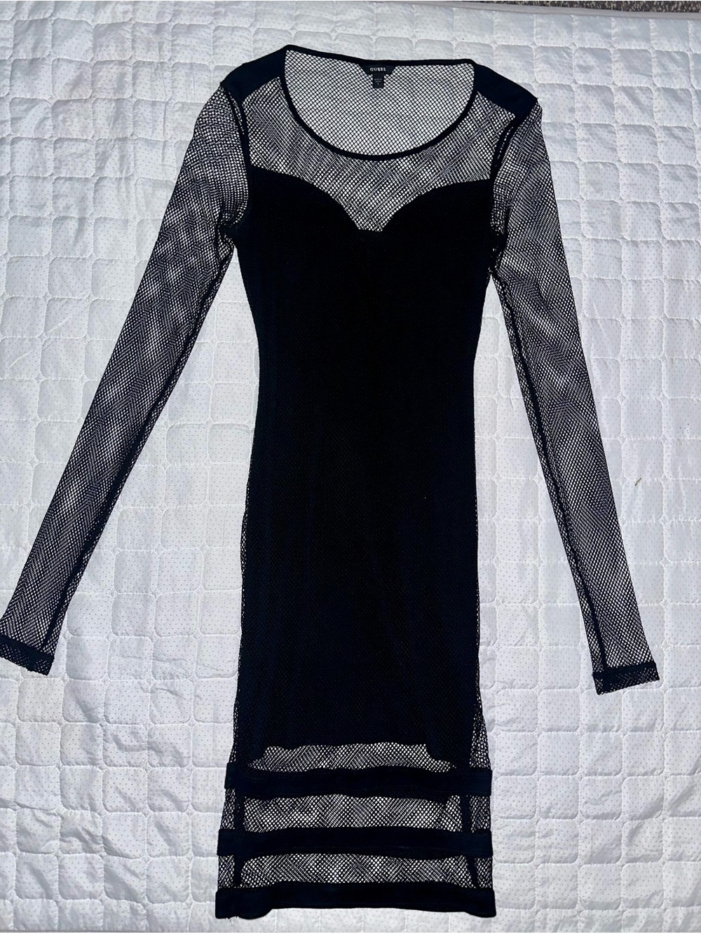 Guess Black Mesh Long Sleeve Bodycon Dress In great condition like new size S